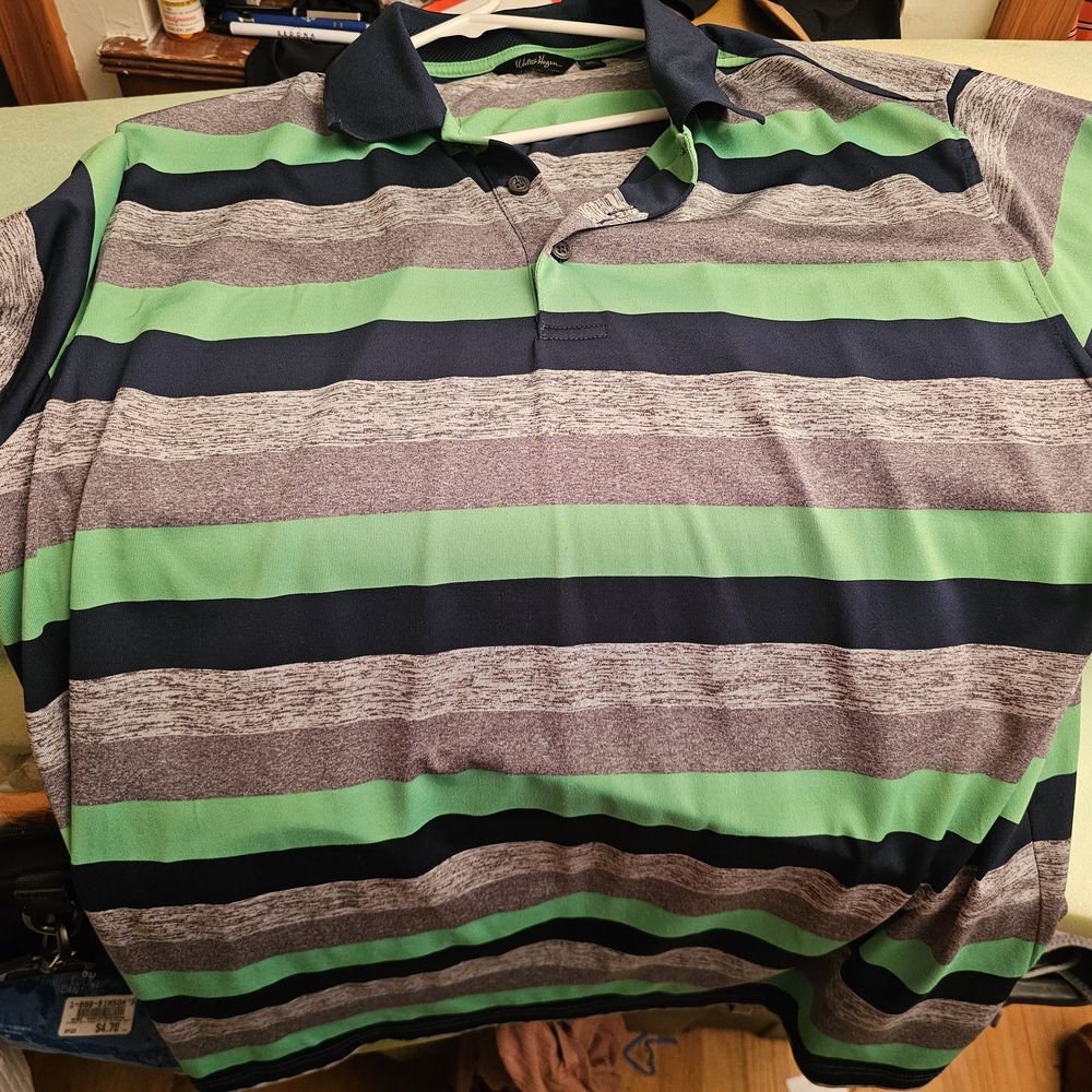 Walter Hagen Green and Gray Striped Polo